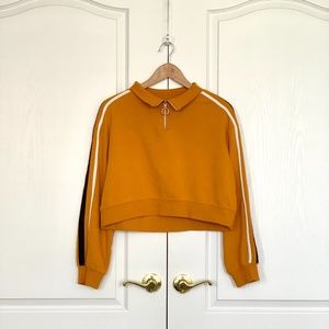 Cropped Mustard Yellow Zip Up Sweatshirt